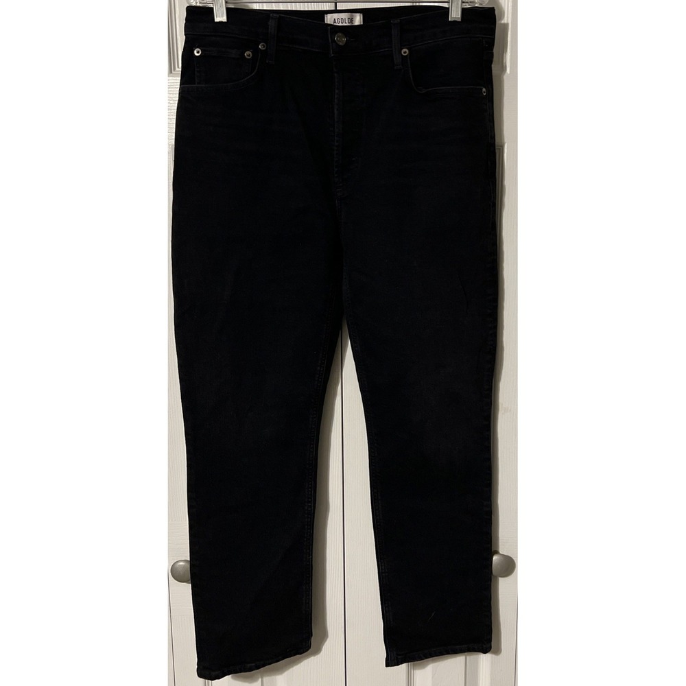 Agolde Riley Long High Rise Straight Leg Button Fly Black Jeans Size 30 (32x28) - Picture 9 of 10